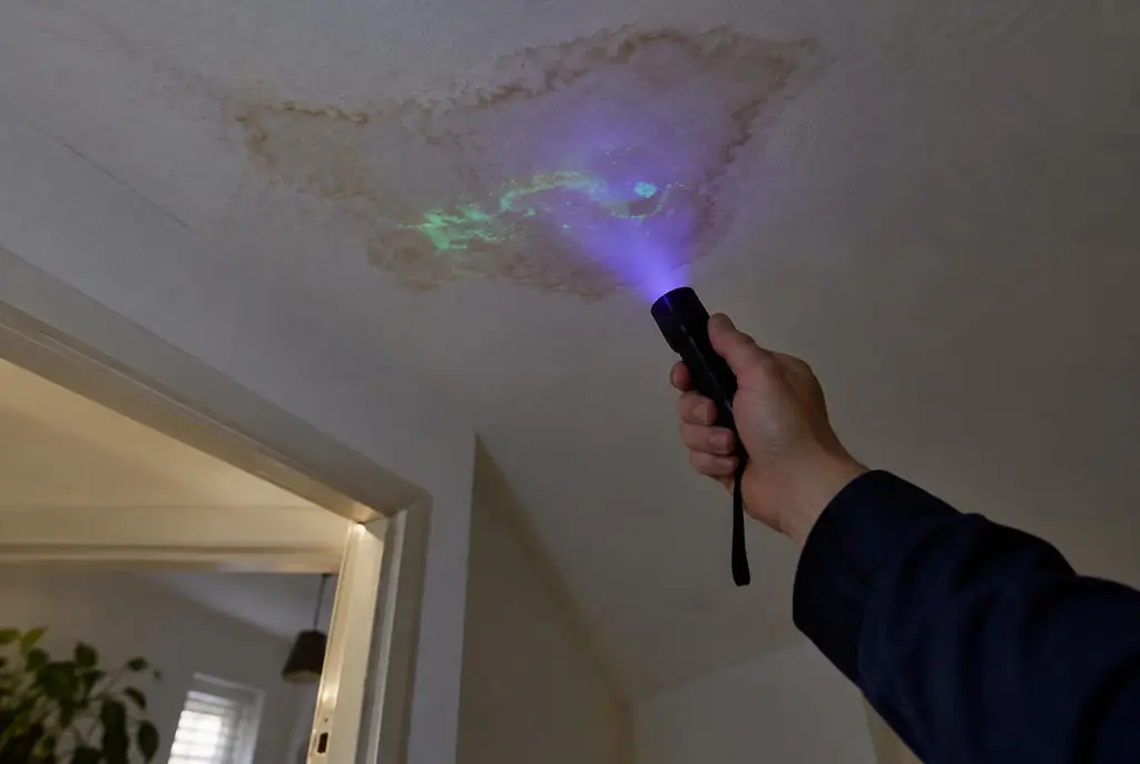 Lekdetectie Ridderkerk – kleurstof controleren op het plafond met uv-licht